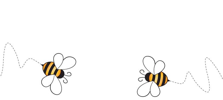 Banner with cartoon cute bee mascot. Merry bee with an empty table. Small wasp. Vector character. Insect icon. Holiday template design for greeting card, postcard, wallpaper, poster. Copy space.