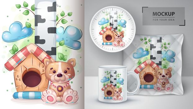 Cute house dog poster and merchandising. Vector eps 10