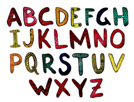 Handmade watercolor alphabet. Handwritten colorful letters.