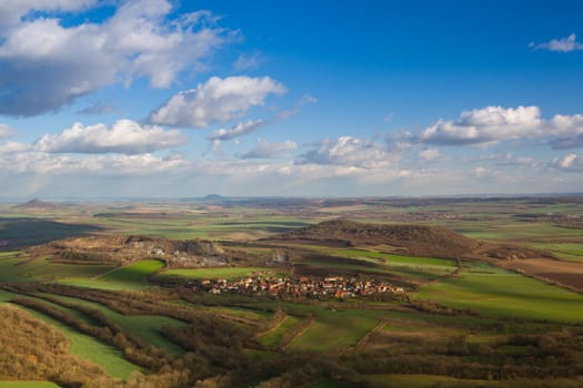 View from the top of Oblik hill. Autumn scenery in Central Bohemian Highlands, Czech Republic