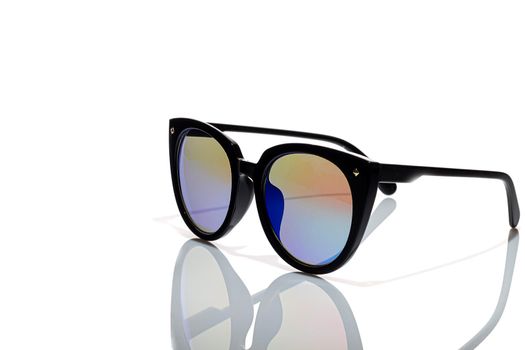 Protective glasses from the sun on a white background. Isolate. Healthy eyes. Copy space.