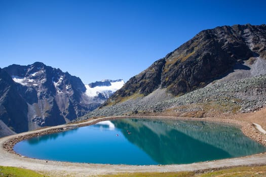 The Tiefenbach glacier located near Sölden in the Ötztal Alps of Tyrol, Austria. During the winter, the glacier is accessible by cable car and from spring time by car, using the Gletscherstrasse