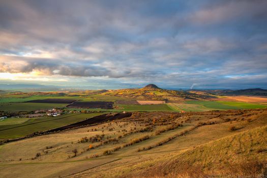 Amazing autumn view from Rana Hill in Central Bohemian Uplands, Czech Republic. Central Bohemian Uplands is a mountain range located in northern Bohemia. The range is about 80 km long.
