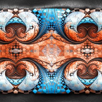 3D rendering of plastic background with embossed fractal on leather