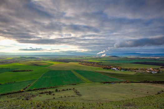 Amazing autumn view from Rana Hill in Central Bohemian Uplands, Czech Republic. Central Bohemian Uplands is a mountain range located in northern Bohemia. The range is about 80 km long.