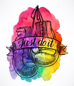 just do it. boxing gloves on a colorful watercolor background. hand-drawn illustration