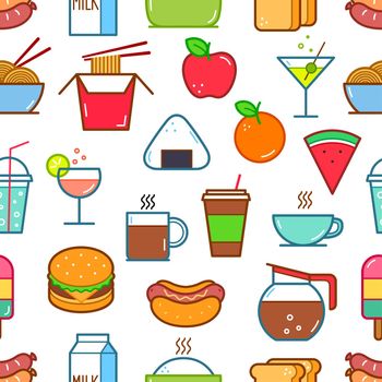 Seamless background of Food and Drink icons set. Vector illustration