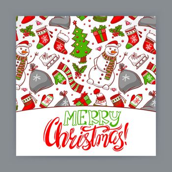 Christmas greeting card with holiday attributes. hand-drawn illustration