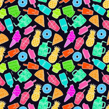 cute seamless background of bright doodle food. hand-drawn illustration