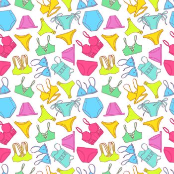 beautiful seamless pattern of colorful swimsuits. hand-drawn illustration