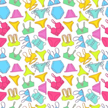 beautiful seamless pattern of colorful swimsuits. hand-drawn illustration