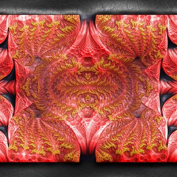 3D rendering of plastic background with embossed fractal on leather