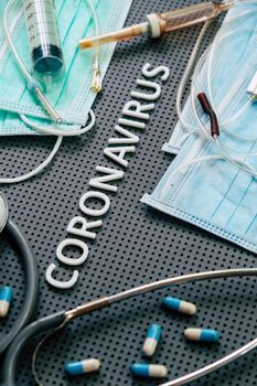 Coronavirus medical still life concept background