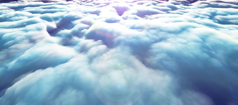 above clouds sun ray 3d render illustration