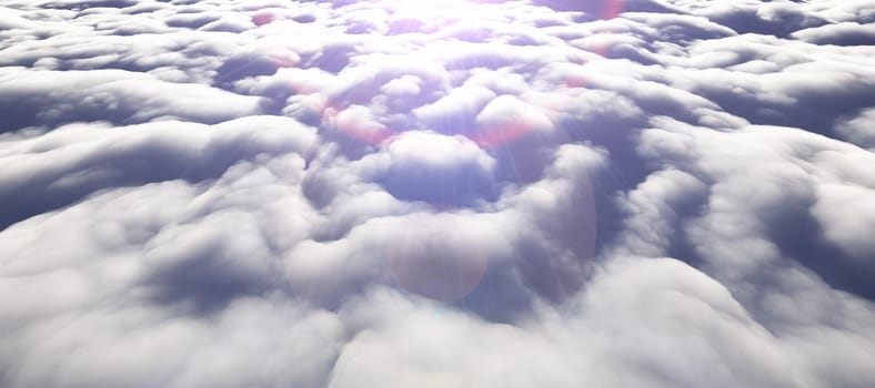 above clouds sun ray 3d render illustration