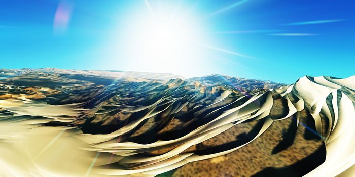 Dunes sunset over the desert. 3d rendering illustration