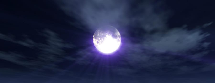 full moon at night cloud sky, 3d render illustration