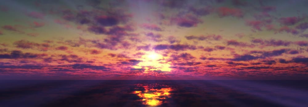 sunset calmly sea sun ray 3d render illustration