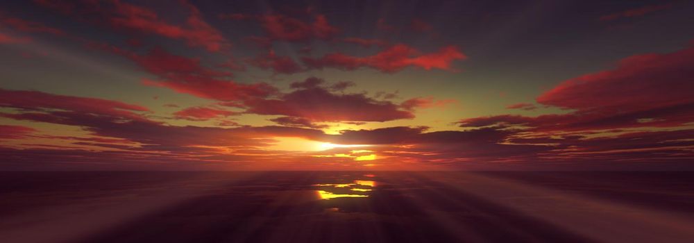 sunset calmly sea sun ray 3d render illustration