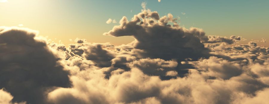 above clouds fly sunset sun ray illustration, 3d render