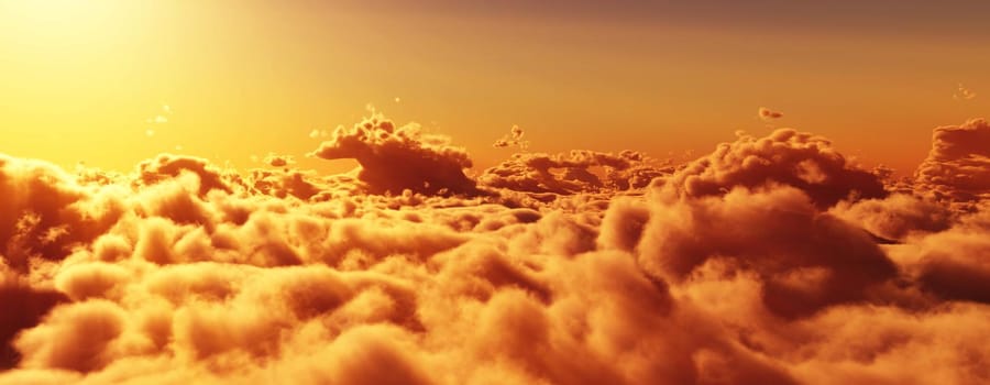 above clouds fly sunset sun ray illustration, 3d render