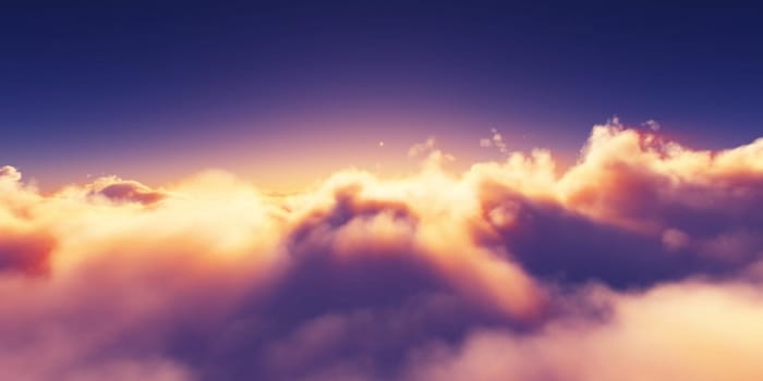 above clouds sunrise sun ray illustration, 3d rendering