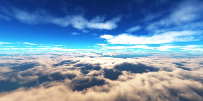 above clouds fly sunset sun ray illustration, 3d render