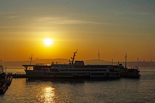 istanbul,turkey-april 14 2021.Ferries and boats are the symbols of urban transportation in Istanbul.