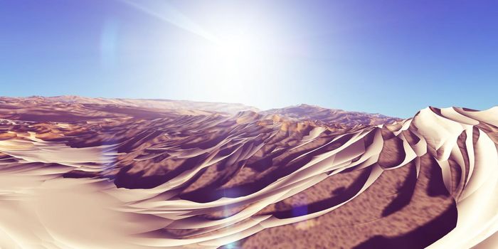 Dunes sunset over the desert. 3d rendering illustration