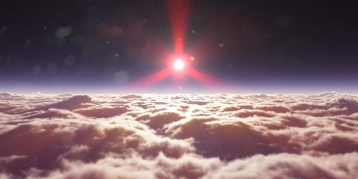 dream fly above clouds ray light, 3d rendering illustration