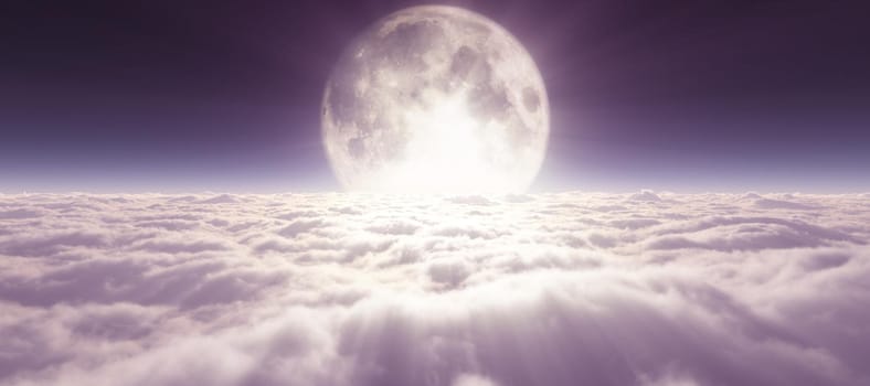 above clouds full moon illustration, 3d rendering