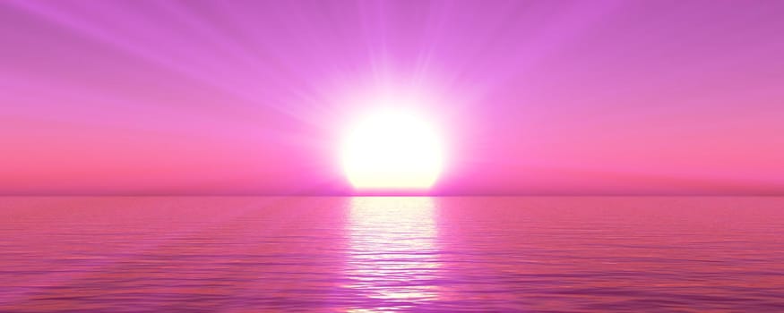 sunset sea sun ray clear sky, 3d rendering illustration