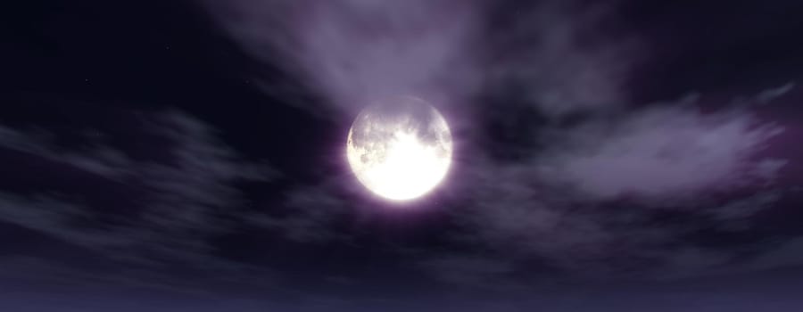 full moon at night cloud sky, 3d render illustration