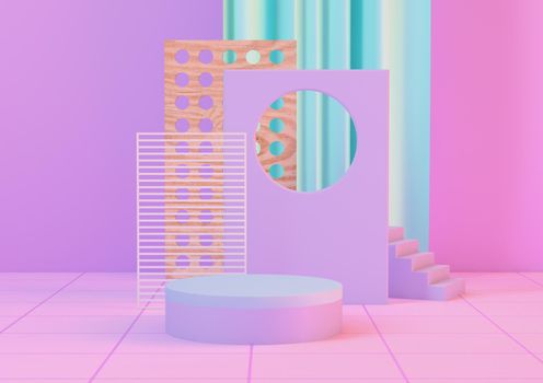 3d Rendering neon Clean product pedestal platform studio display scene 