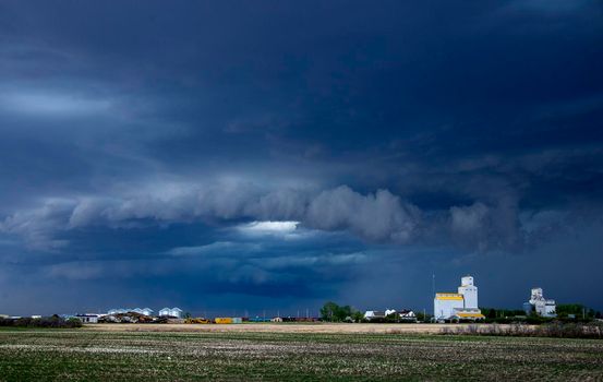 Ominous Storm Clouds Prairie Summer Grain Elevator