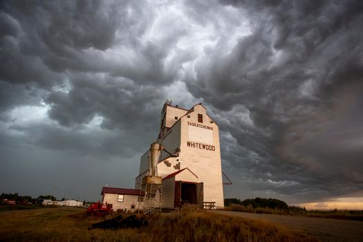 Ominous Storm Clouds Prairie Summer Grain Elevator