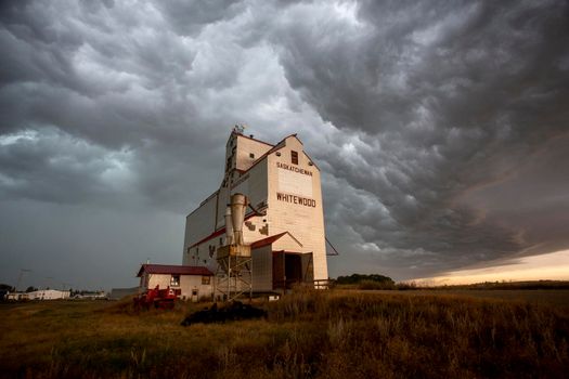 Ominous Storm Clouds Prairie Summer Grain Elevator