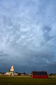 Ominous Storm Clouds Prairie Summer Grain Elevator