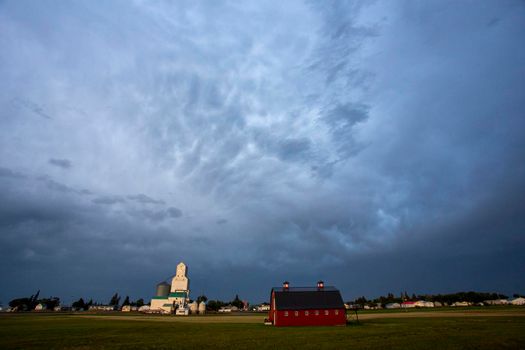 Ominous Storm Clouds Prairie Summer Grain Elevator