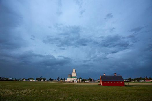 Ominous Storm Clouds Prairie Summer Grain Elevator