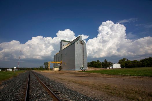 Ominous Storm Clouds Prairie Summer Grain Elevator