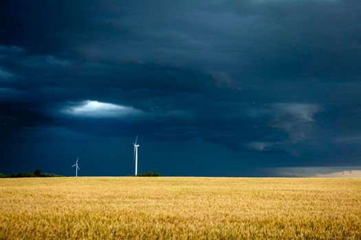 Ominous Storm Clouds Prairie Summer wind farm