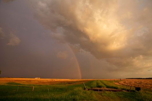 Ominous Storm Clouds Prairie Summer Rural Susnet Rainbow