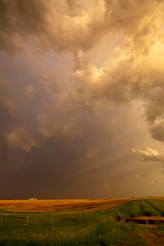 Ominous Storm Clouds Prairie Summer Rural Susnet Rainbow