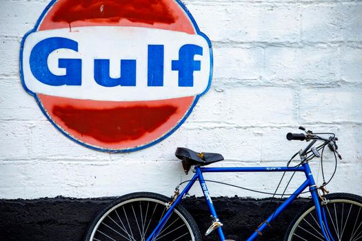 Antique Store Saskatchewan with old bike and Gulf Sign