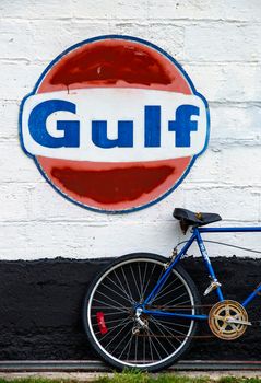 Antique Store Saskatchewan with old bike and Gulf Sign