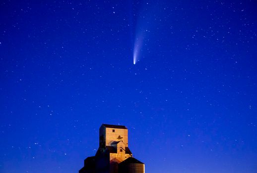 Neowise Comet and Grain Elevator in Saskatchewan Canada