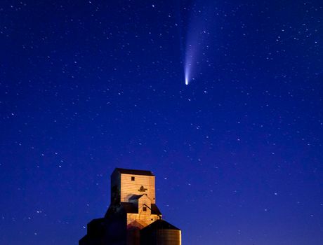 Neowise Comet and Grain Elevator in Saskatchewan Canada