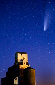 Neowise Comet and Grain Elevator in Saskatchewan Canada