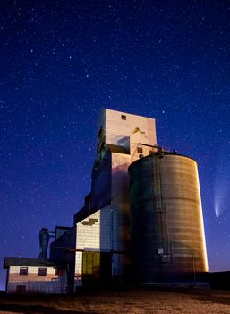 Neowise Comet and Grain Elevator in Saskatchewan Canada
